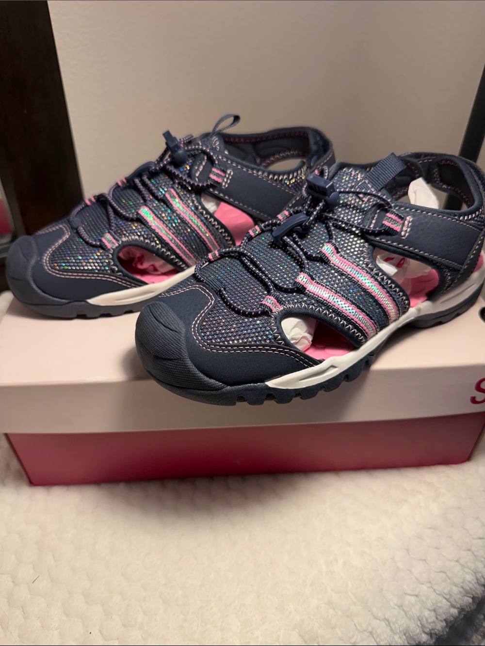 SO Navy and Pink Closed-Toe Kids Sport Sandals